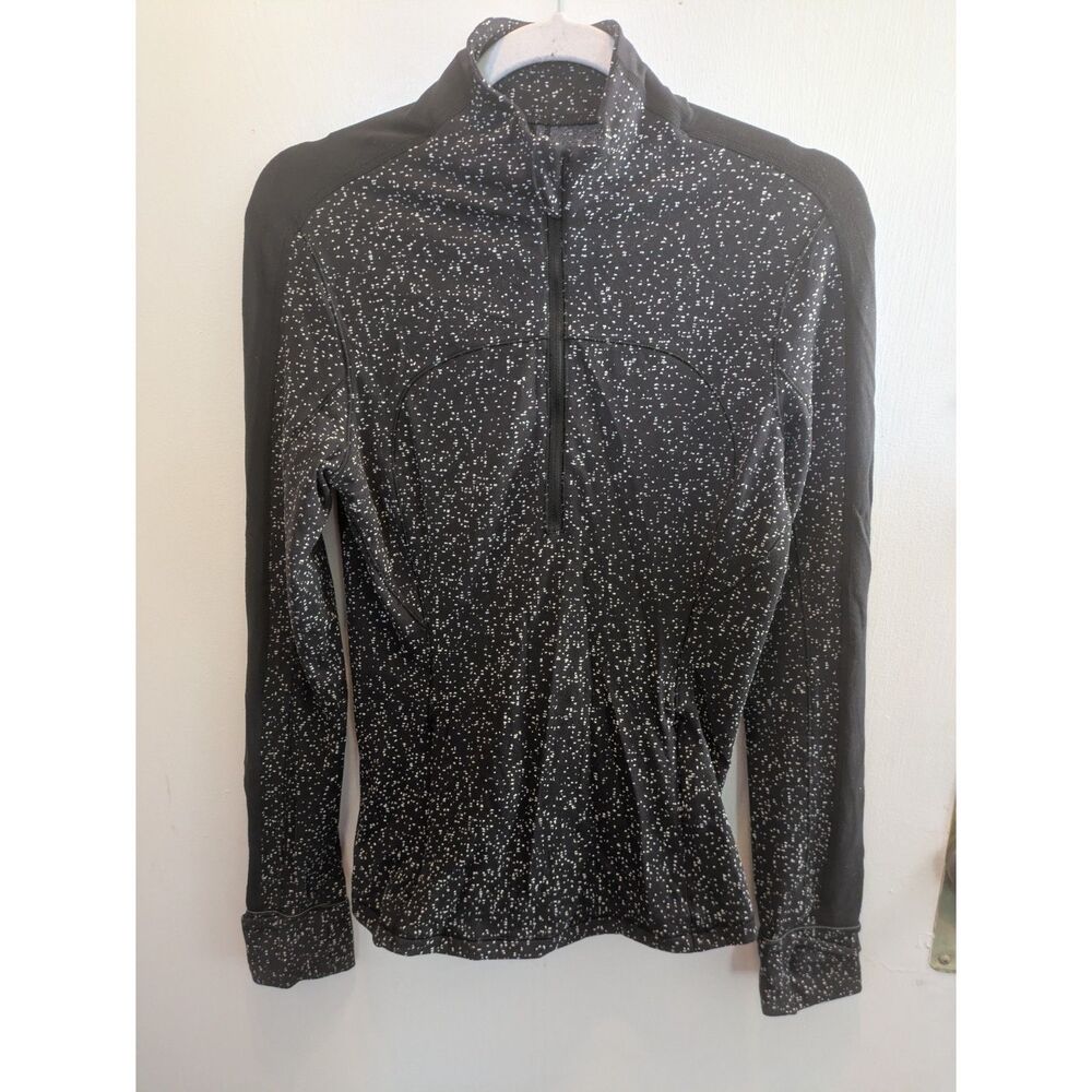Lululemon Run Briskly 1/2 Zip Magnetic Black Speckled Pullover Size 8